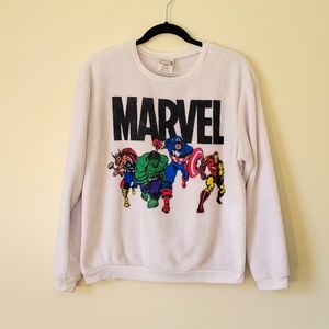 Marvel Fuzzy White Sweatshirt size L (11-13) Juniors